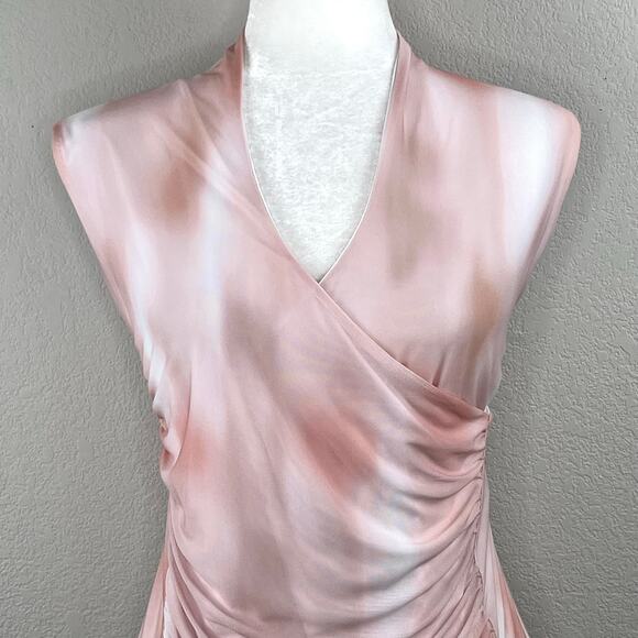 Calvin Klein Pink Chiffon Gathered Sleeveless Faux Wrap V-Neck Top Large NWT - Picture 5 of 13